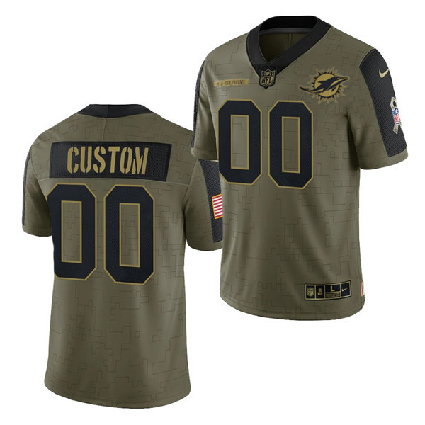 Men's Miami Dolphins ACTIVE PLAYER Custom 2021 Olive Salute To Service Limited Stitched Jersey